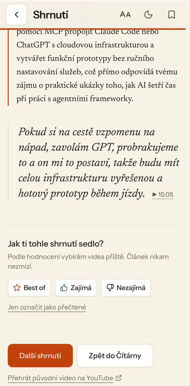 Detail shrnutí videa na telefonu: Hodnocení, které zpřesňuje další výběr